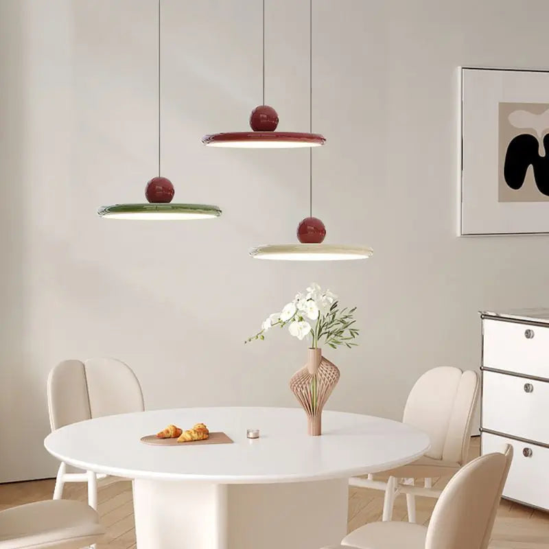 Nordic Flying Saucer Pendant Light, Scandinavian Cream LED Ceiling Lamp, Wide Disc Hanging Light for Dining Room, Living Room and Bedroom