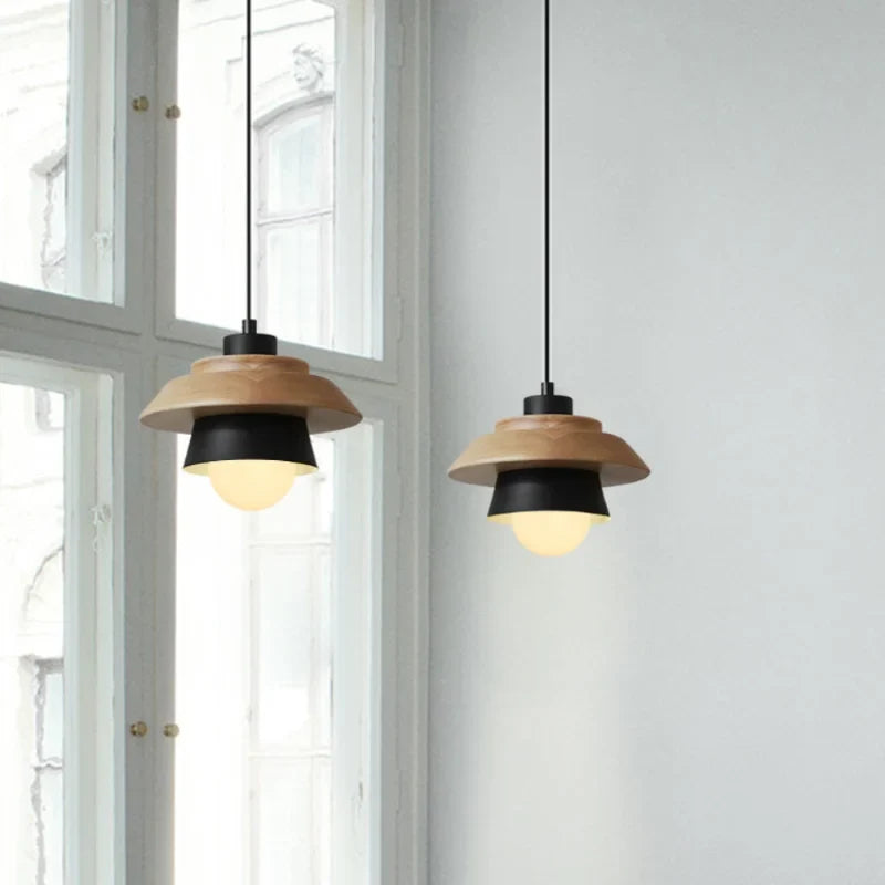 Nordic Wood Pendant Light, Scandinavian Solid Wood Hanging Ceiling Lamp for Dining Room, Living Room, Bedroom and Hallway