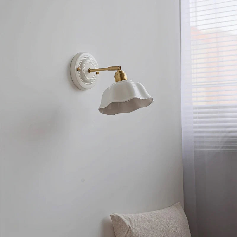 Nordic Cream Ceramic Wall Lamp, Scandinavian Ceramic and Stone Wall Sconce for Living Room, Bedroom and Hallway
