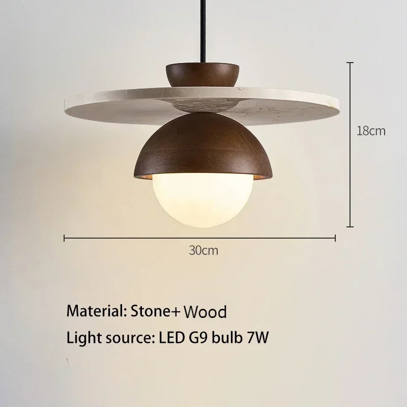 Denmark Pendant Light, Contemporary Solid Walnut and Stone LED Chandelier for Dining Room, Living Room, Bedroom and Kitchen Island