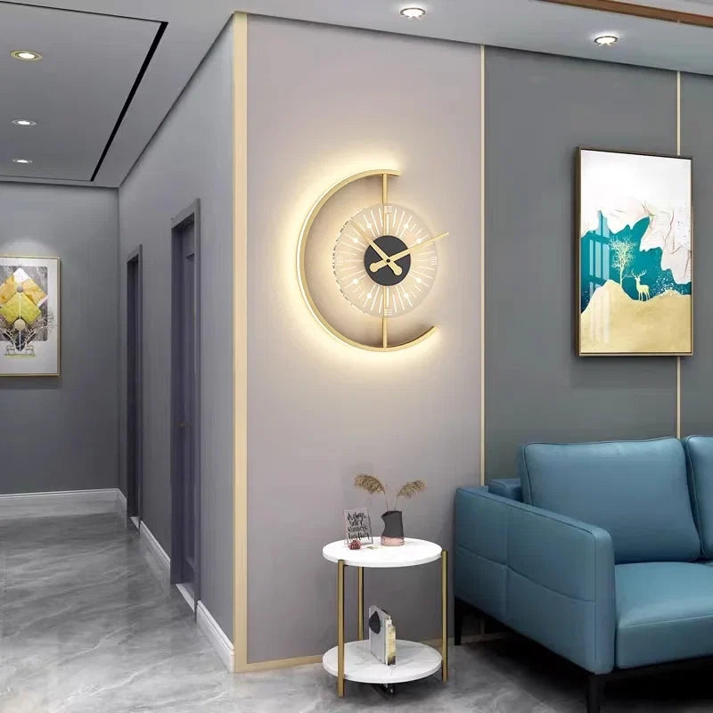 Lunaris Wall Lamp Clock, Minimalist LED Wall Sconce and Silent Wall Clock for Living Room, Bedroom, Hallway and Home Office