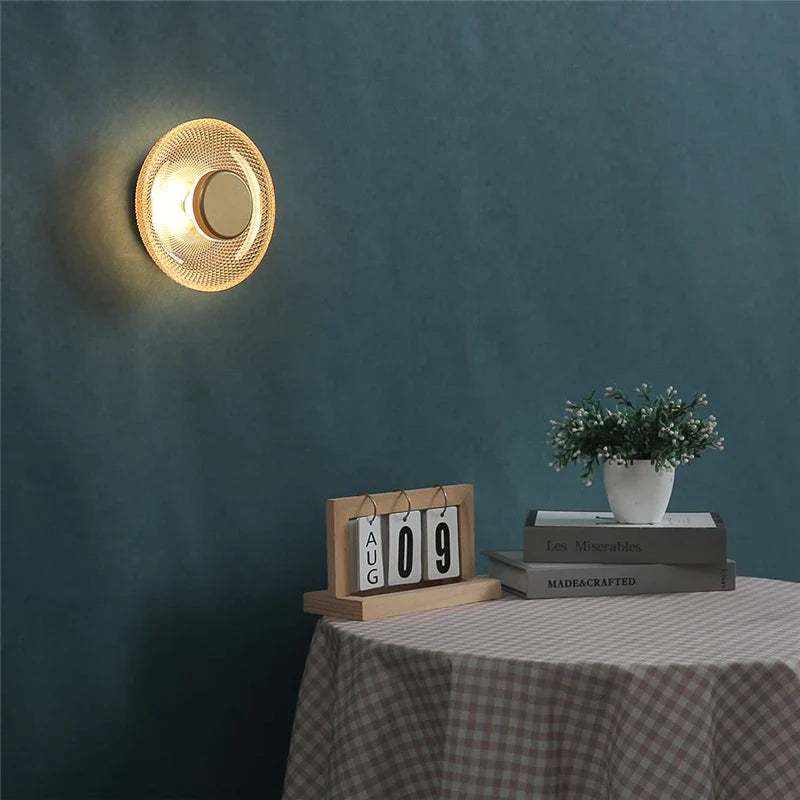 Modern Coloured Glass Wall Lamp, Minimalist Textured Glass LED Sconce, Warm Wall Light for Living Room, Bedroom, Hallway and Stairs