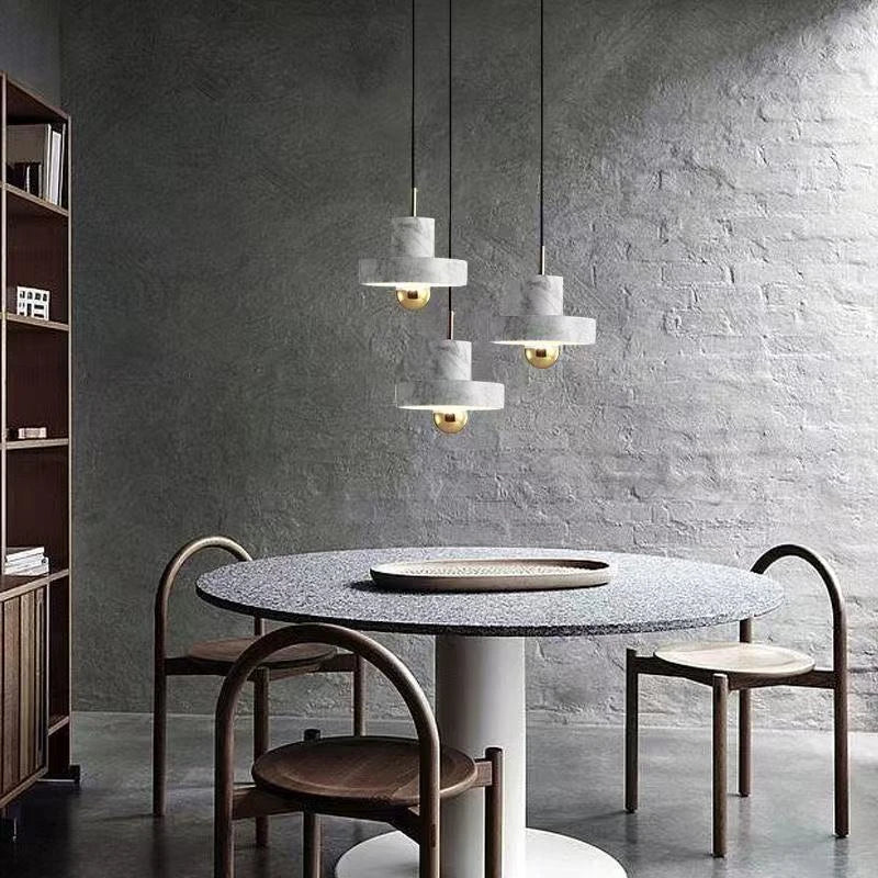Marble Pendant Lamp, Minimalist Natural Stone Postmodern Hanging Light for Dining Room, Living Room, Bedroom and Kitchen Island
