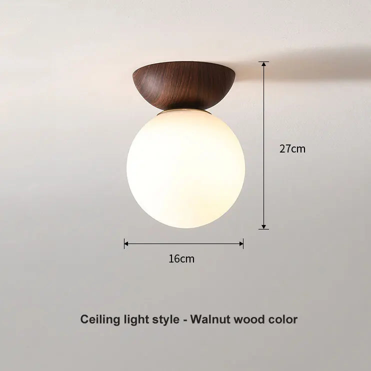Modern Nordic Glass Ball Ceiling and Pendant Light, Scandinavian Solid Wood and Glass Hanging Lamp for Dining Room, Bedroom and Hallway