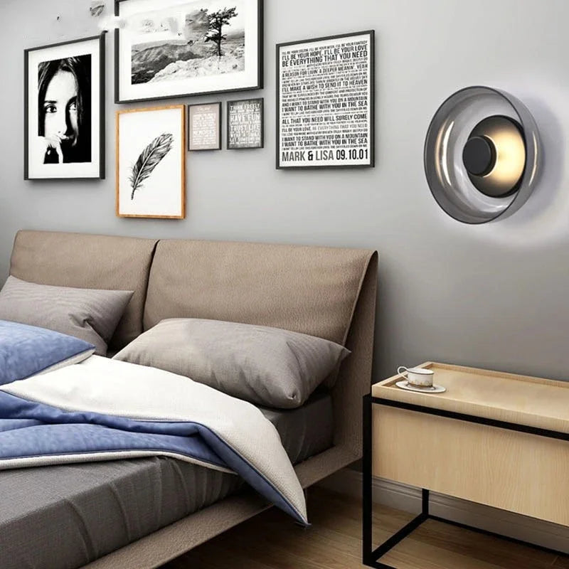 Nordic Glass LED Wall Sconce, Scandinavian Round Glass LED Wall Light for Living Room, Bedroom, Hallway and Stairs