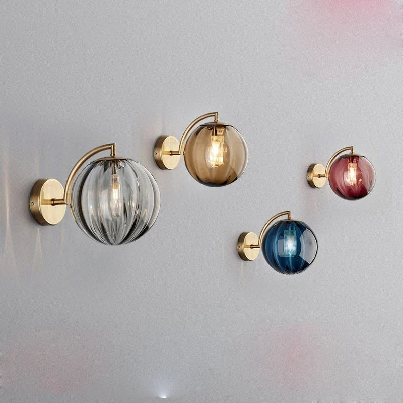 Modern Glass Ball Wall Lamp, Minimalist Tinted Glass and Brass Sconce, Concealed Fitting Wall Light for Living Room, Bedroom and Hallway