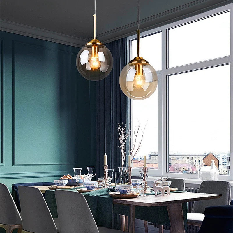 Modern Nordic Glass Globe Pendant Light, Scandinavian Glass Ceiling Light, Minimalist Hanging Lamp for Dining Room, Bedroom and Hallway