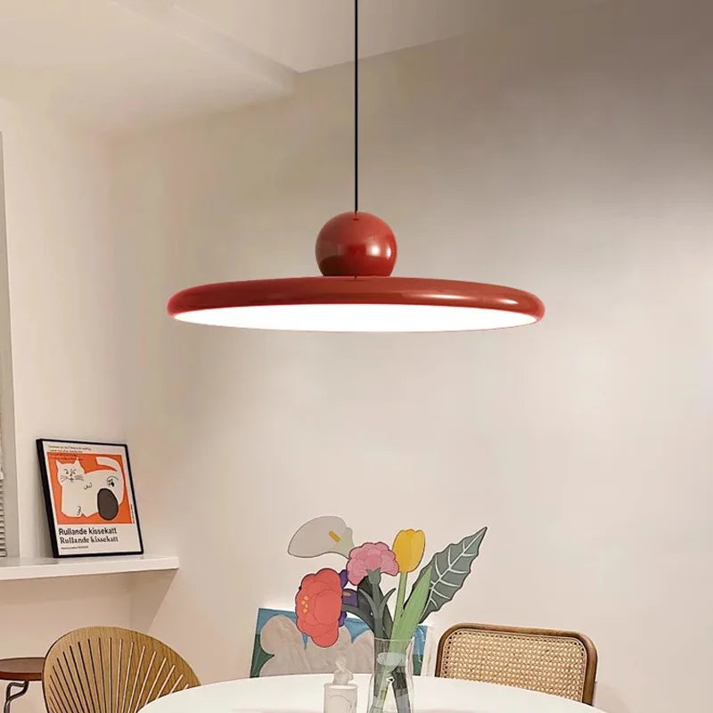 Nordic Flying Saucer Pendant Light, Scandinavian Cream LED Ceiling Lamp, Wide Disc Hanging Light for Dining Room, Living Room and Bedroom