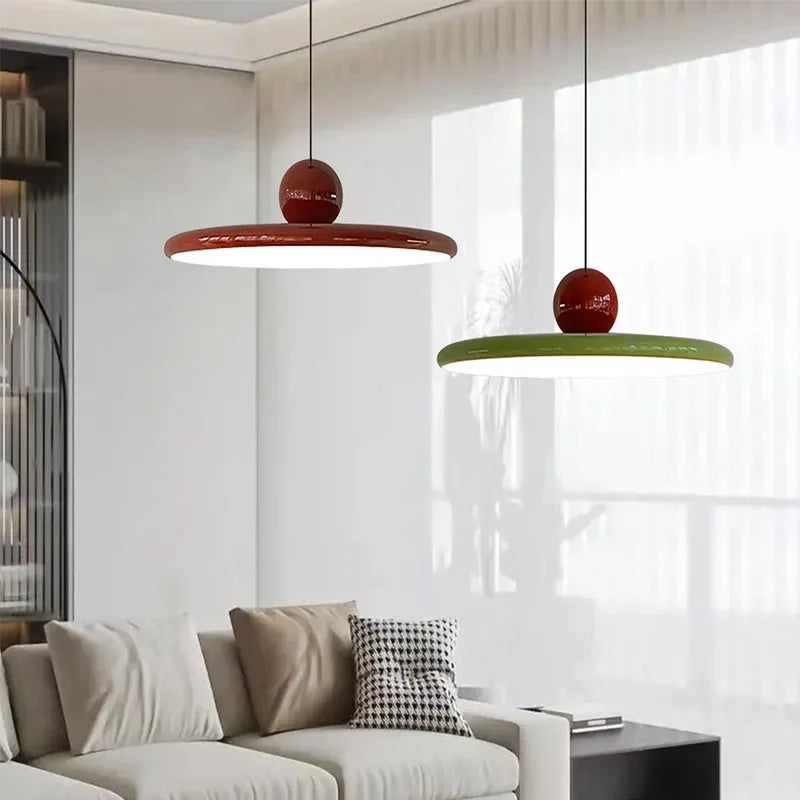 Nordic Flying Saucer Pendant Light, Scandinavian Cream LED Ceiling Lamp, Wide Disc Hanging Light for Dining Room, Living Room and Bedroom
