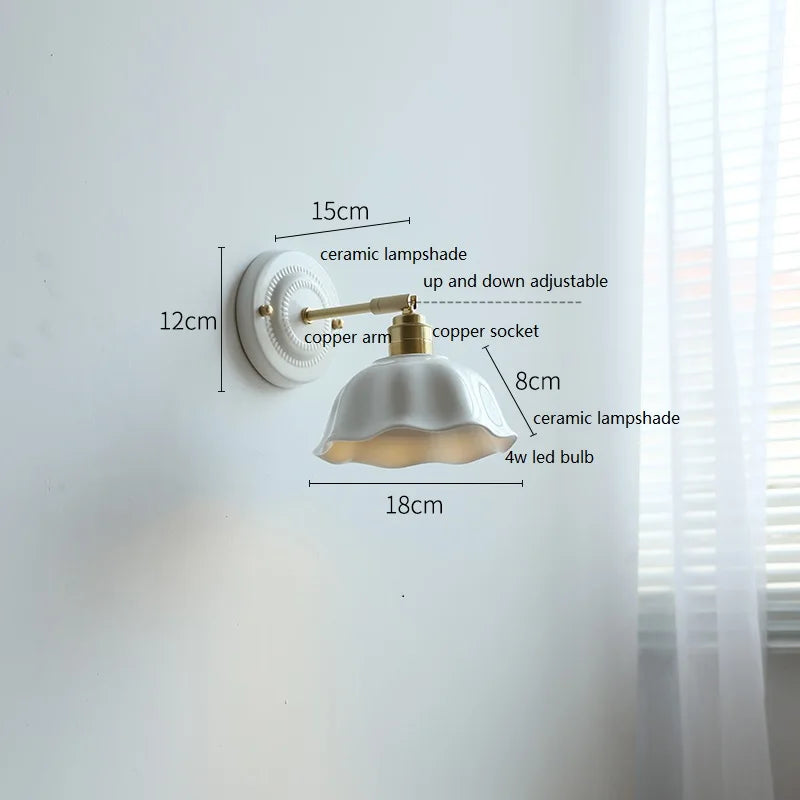 Nordic Cream Ceramic Wall Lamp, Scandinavian Ceramic and Stone Wall Sconce for Living Room, Bedroom and Hallway