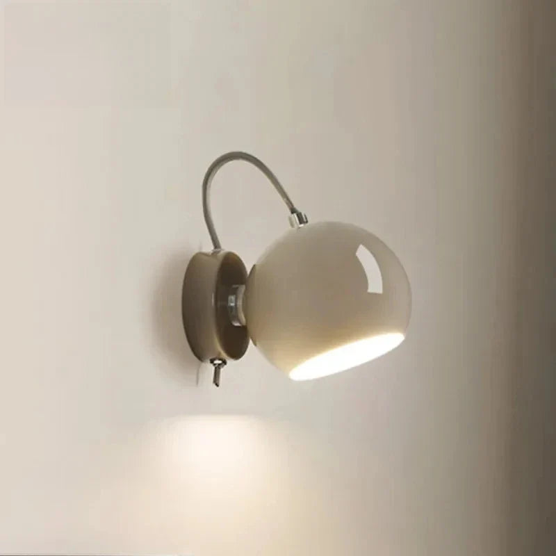 Nordic Cream Wall Lamp, Scandinavian Adjustable Dome Wall Light, Minimalist Wall Sconce for Bedroom, Living Room, Hallway and Reading Corner