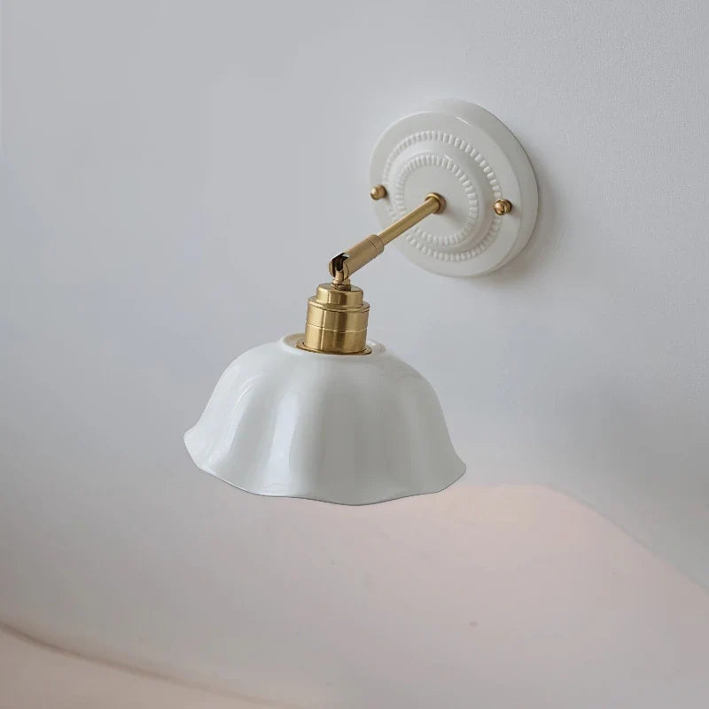 Nordic Cream Ceramic Wall Lamp, Scandinavian Ceramic and Stone Wall Sconce for Living Room, Bedroom and Hallway