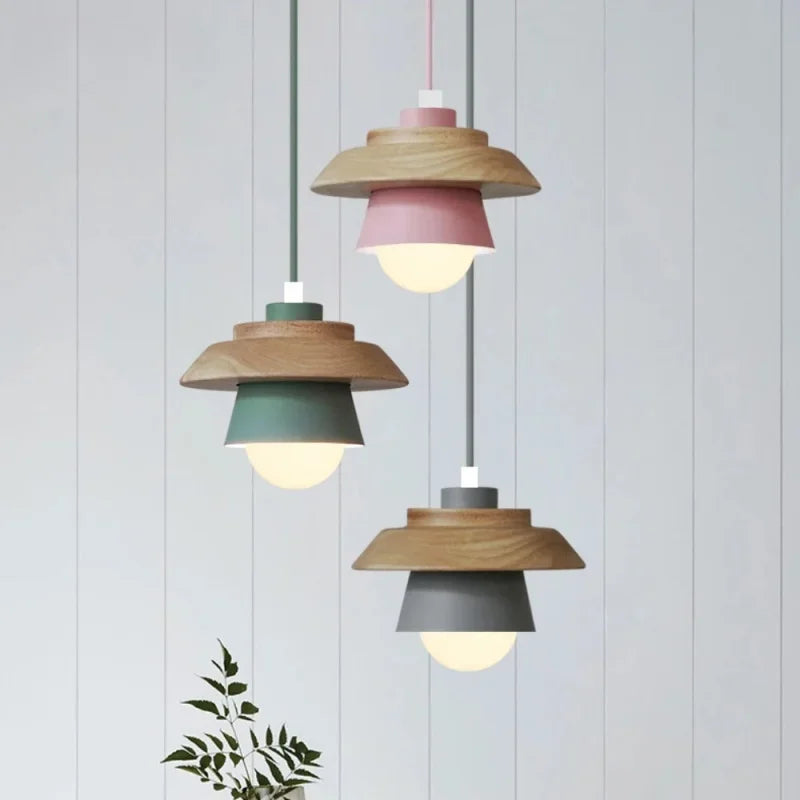Nordic Wood Pendant Light, Scandinavian Solid Wood Hanging Ceiling Lamp for Dining Room, Living Room, Bedroom and Hallway