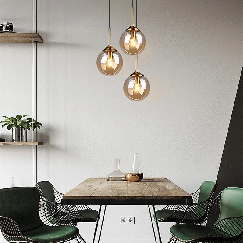 Modern Nordic Glass Globe Pendant Light, Scandinavian Glass Ceiling Light, Minimalist Hanging Lamp for Dining Room, Bedroom and Hallway