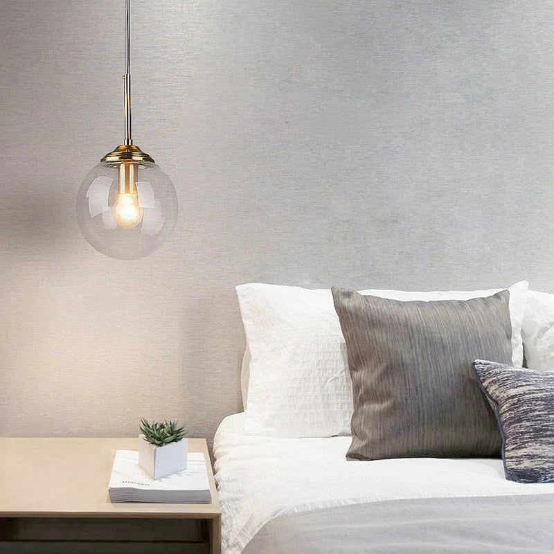 Modern Nordic Glass Globe Pendant Light, Scandinavian Glass Ceiling Light, Minimalist Hanging Lamp for Dining Room, Bedroom and Hallway