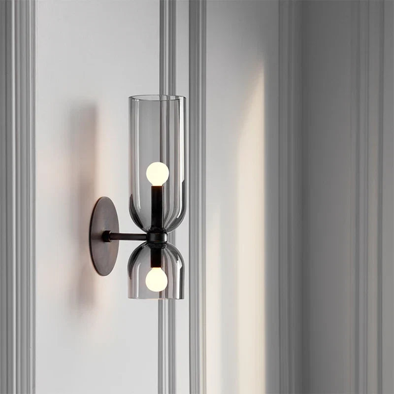 Nordic Glass Wall Lamp, Scandinavian Smoked Glass Wall Sconce, Modern Accent Light for Living Room, Bedroom and Hallway