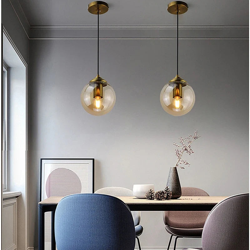 Modern Nordic Glass Globe Pendant Light, Scandinavian Glass Ceiling Light, Minimalist Hanging Lamp for Dining Room, Bedroom and Hallway