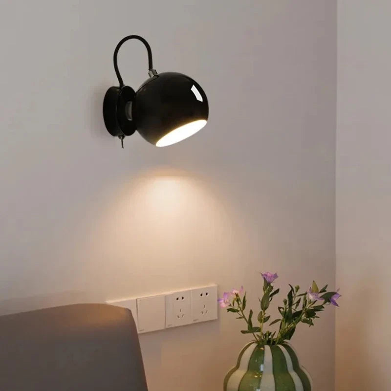 Nordic Cream Wall Lamp, Scandinavian Adjustable Dome Wall Light, Minimalist Wall Sconce for Bedroom, Living Room, Hallway and Reading Corner