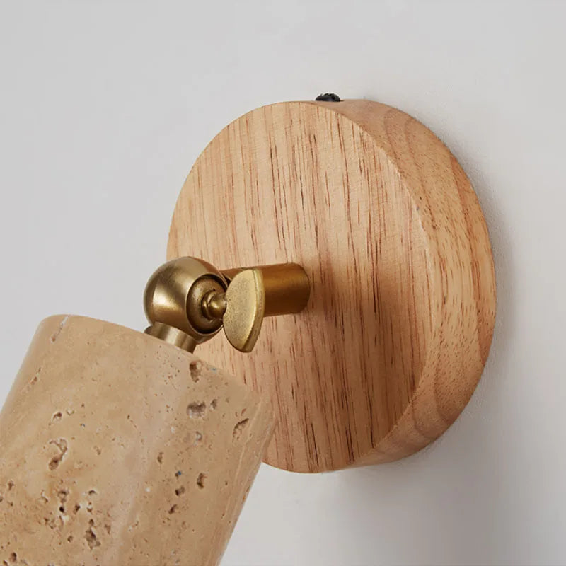 Huangdong Wall Lamp, Luxury Solid Wood and Marble Look Stone Wall Sconce for Living Room, Bedroom and Hallway