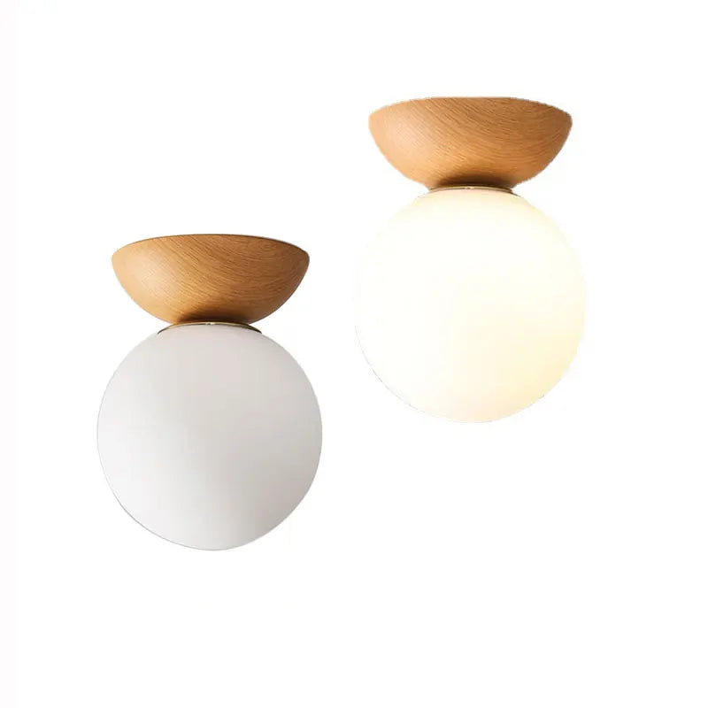 Modern Nordic Glass Ball Ceiling and Pendant Light, Scandinavian Solid Wood and Glass Hanging Lamp for Dining Room, Bedroom and Hallway