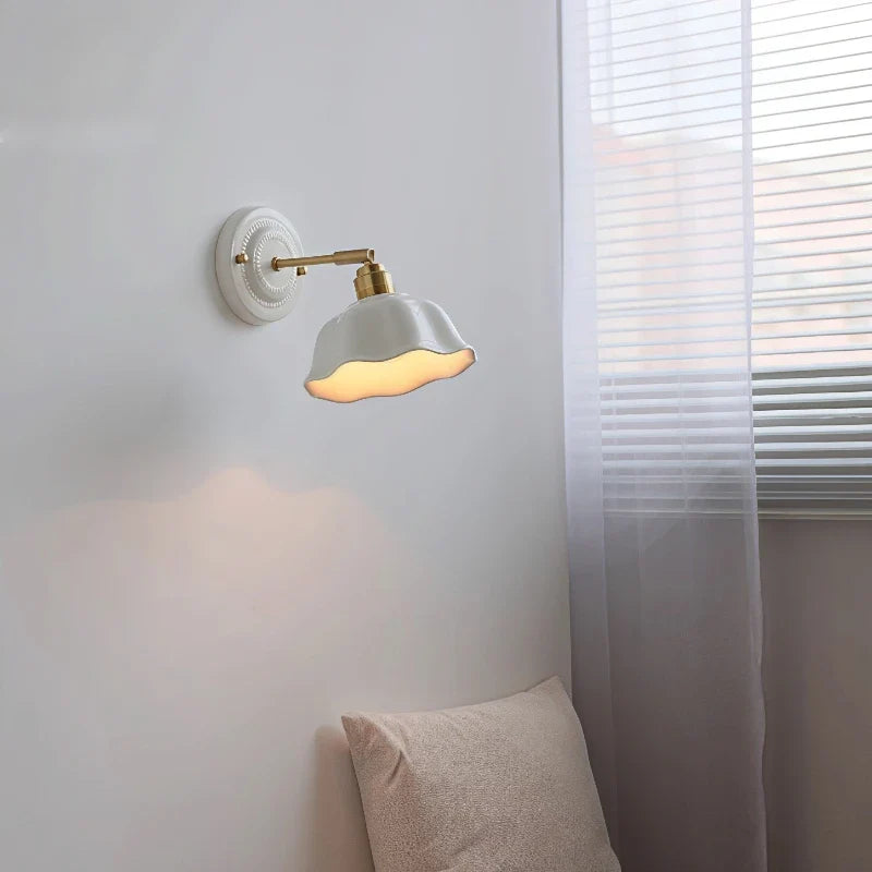 Nordic Cream Ceramic Wall Lamp, Scandinavian Ceramic and Stone Wall Sconce for Living Room, Bedroom and Hallway