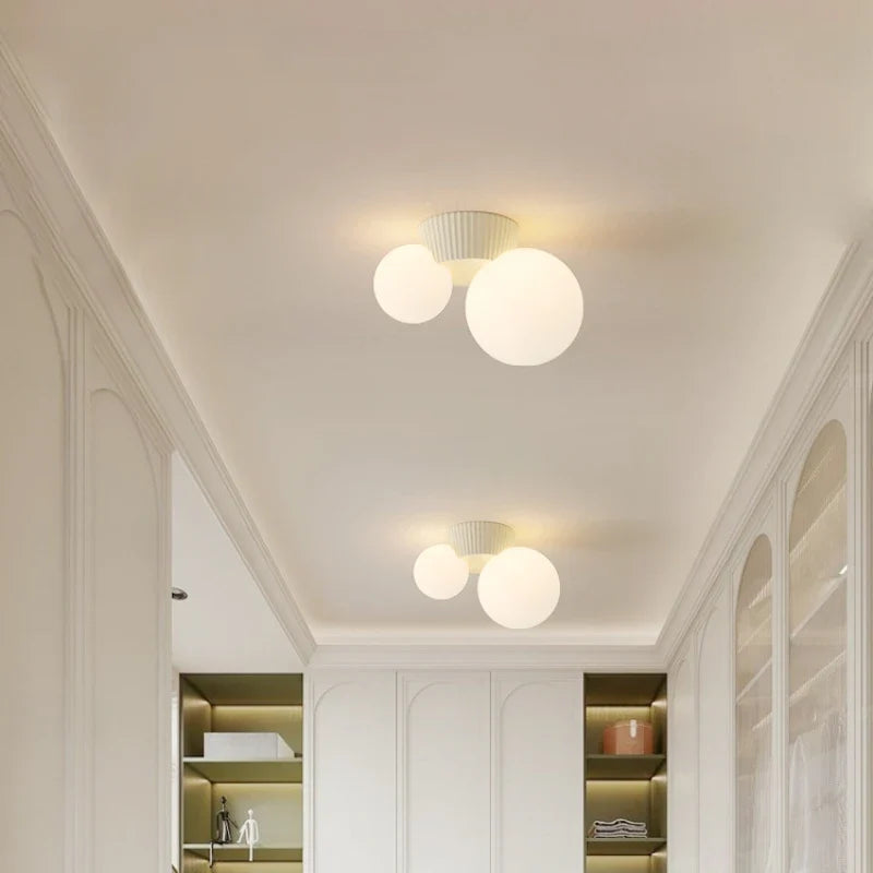 Luméa Ceiling Light, Minimalist Double Opal Globe and Brass Ceiling Lamp for Living Room, Bedroom, Hallway and Open Plan Spaces
