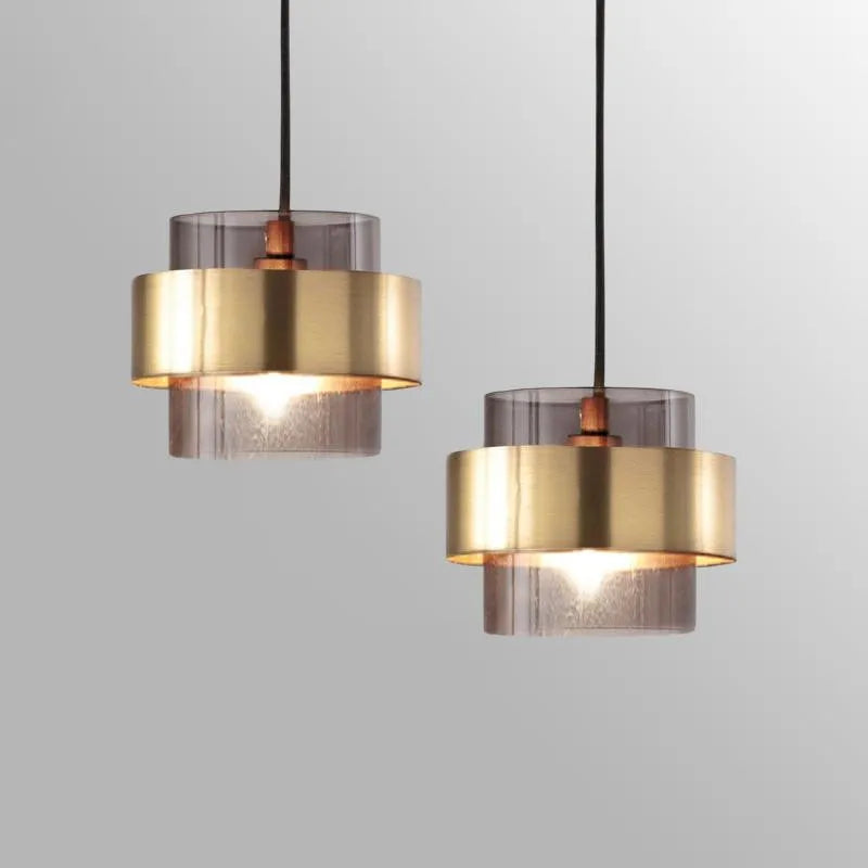 Nordic Glass Pendant Light, Scandinavian Blown Glass and Brushed Metal Hanging Lamp for Dining Room, Living Room and Bedroom