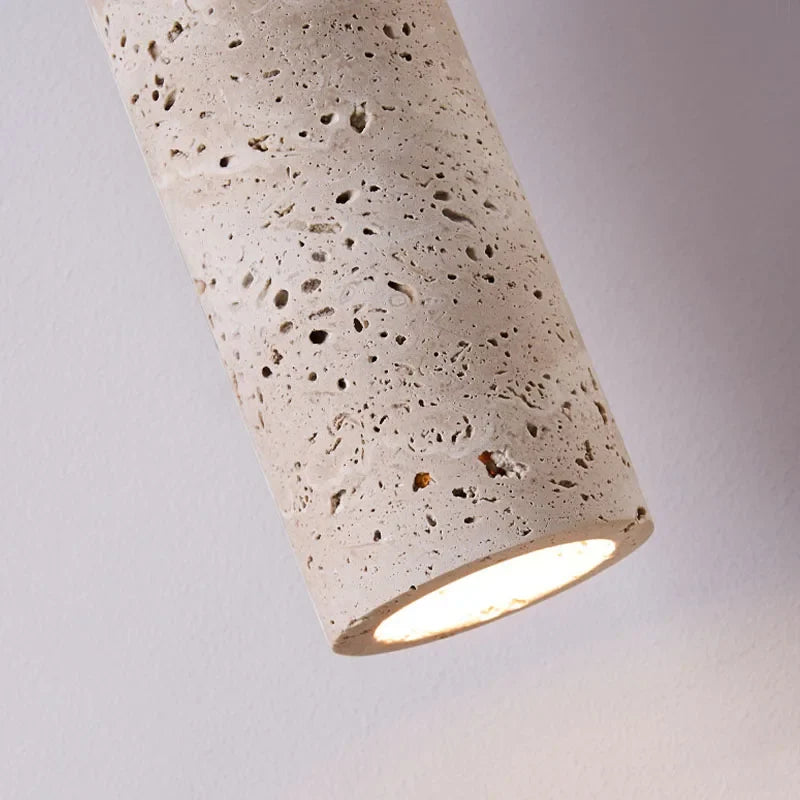 Wabi Sabi Travertine and Wood Pendant Light, Japanese Minimalist Stone Hanging Lamp for Bedroom, Bedside, Living Room and Dining Room