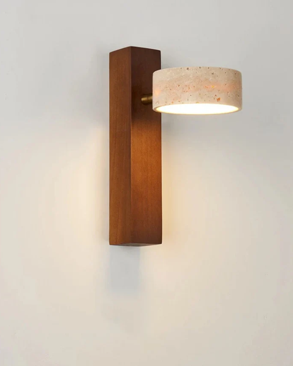 Travertine Wall Lamp, Minimalist Real Stone and Solid Wood Sconce, Soft Glow Wall Light for Hallway, Living Room and Bedroom