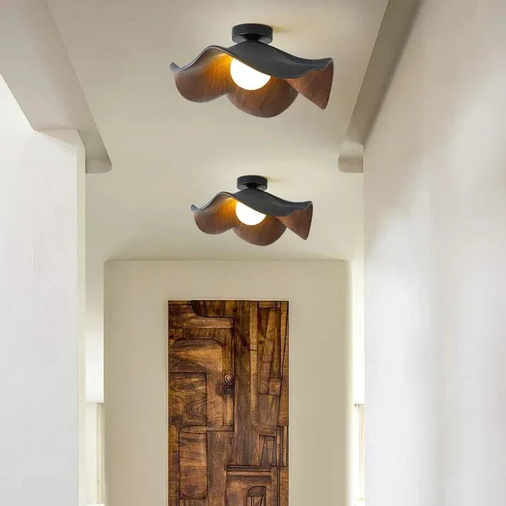 Scandinavian Wooden Lotus Ceiling Light, Solid Wood and Iron Layered Petal Ceiling Lamp for Living Room, Bedroom and Hallway