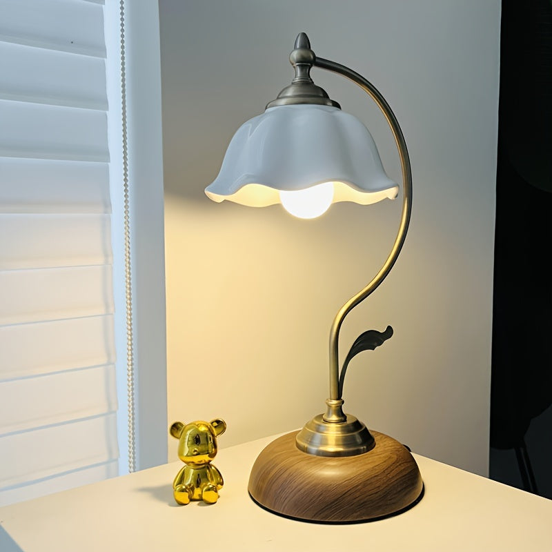 Vintage Goose Neck Table Lamp, Antique Brass Rechargeable Bedside Lamp with USB Port for Bedroom, Home Office and Desk