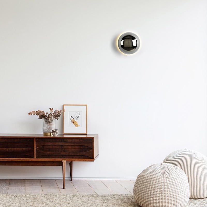 Bauhaus Eclipse Wall Lamp, Minimalist Gold Half Shade Sconce, Two Way Modern Wall Light for Living Room, Bedroom and Hallway