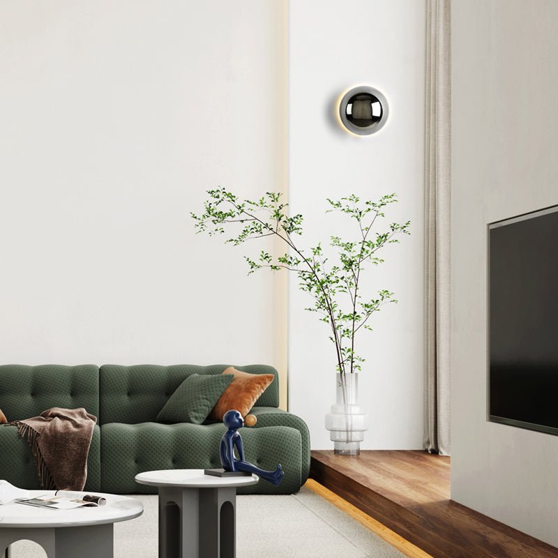 Bauhaus Eclipse Wall Lamp, Minimalist Gold Half Shade Sconce, Two Way Modern Wall Light for Living Room, Bedroom and Hallway