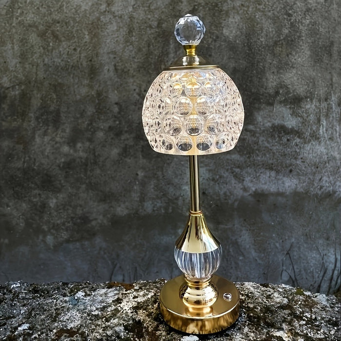 Crystal Touch Table Lamp, Luxury Rechargeable Dimmable LED Glass Bedside Light for Bedroom, Home Office and Living Room