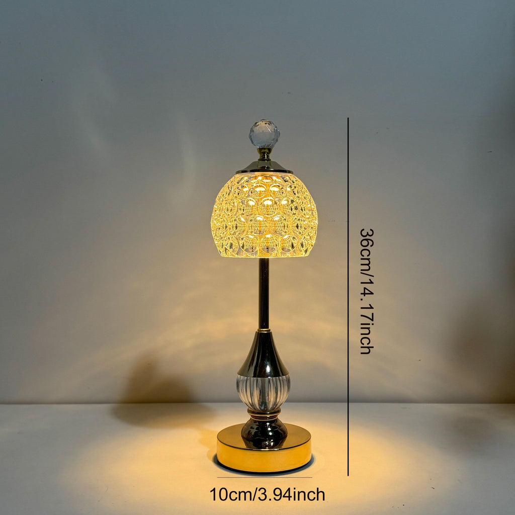 Crystal Touch Table Lamp, Luxury Rechargeable Dimmable LED Glass Bedside Light for Bedroom, Home Office and Living Room