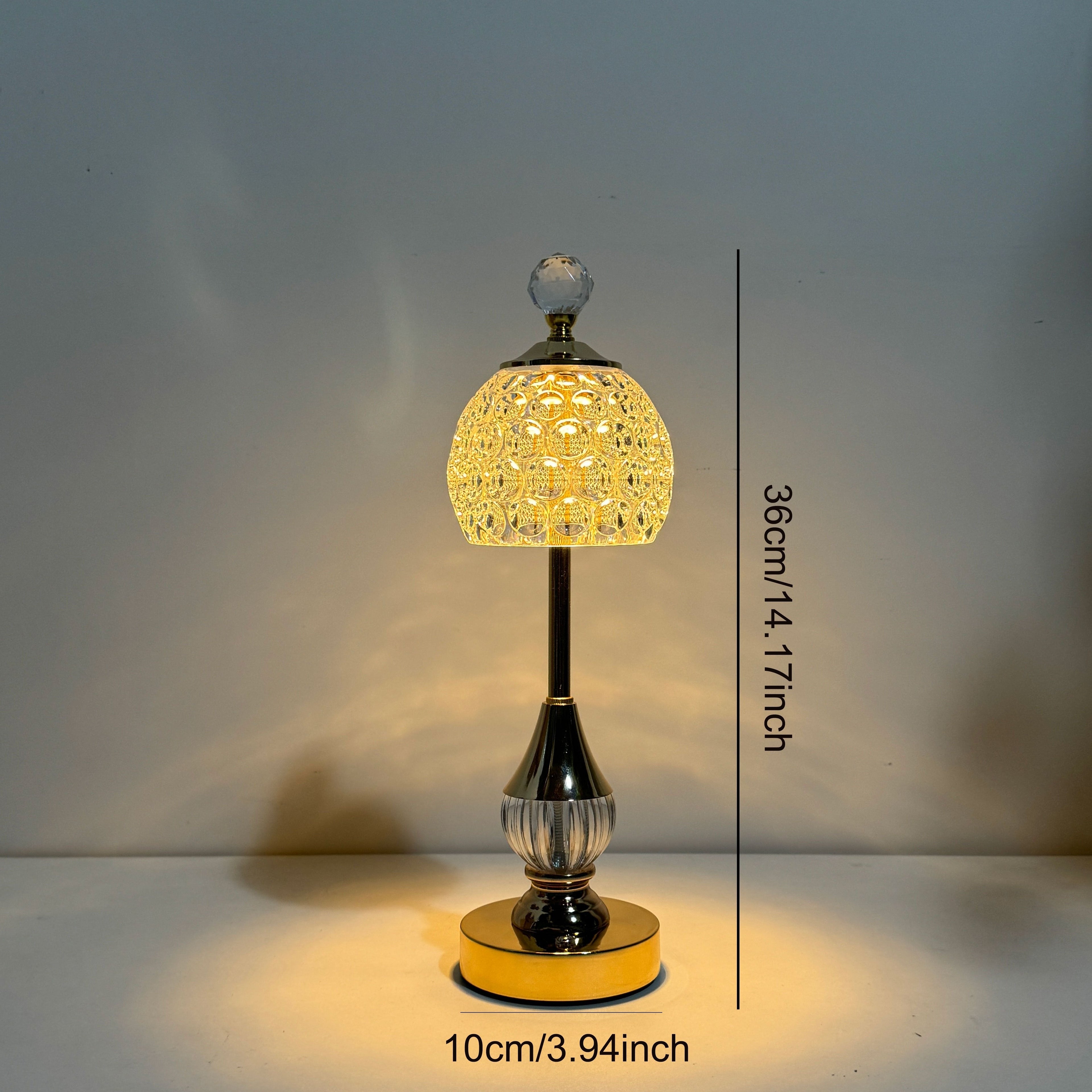 Crystal Touch Table Lamp, Luxury Rechargeable Dimmable LED Glass Bedside Light for Bedroom, Home Office and Living Room