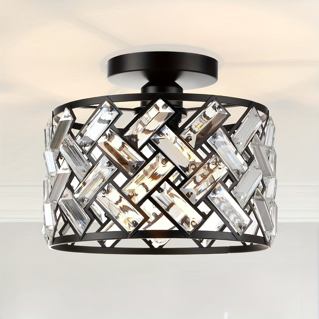 Modern Crystal Semi Flush Mount Ceiling Light, Minimalist Glass Crystal Lamp for Living Room, Bedroom, Hallway and Dining Room