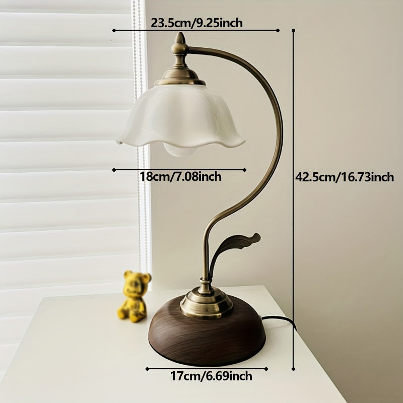 Vintage Goose Neck Table Lamp, Antique Brass Rechargeable Bedside Lamp with USB Port for Bedroom, Home Office and Desk