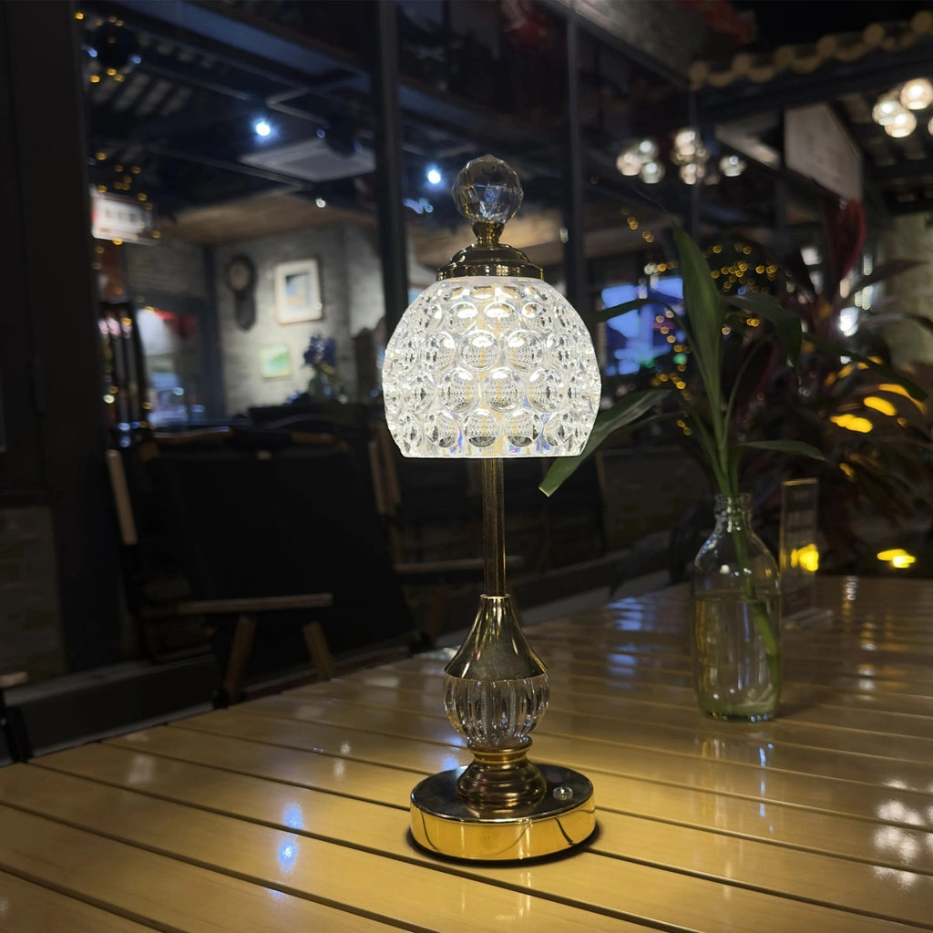 Crystal Touch Table Lamp, Luxury Rechargeable Dimmable LED Glass Bedside Light for Bedroom, Home Office and Living Room