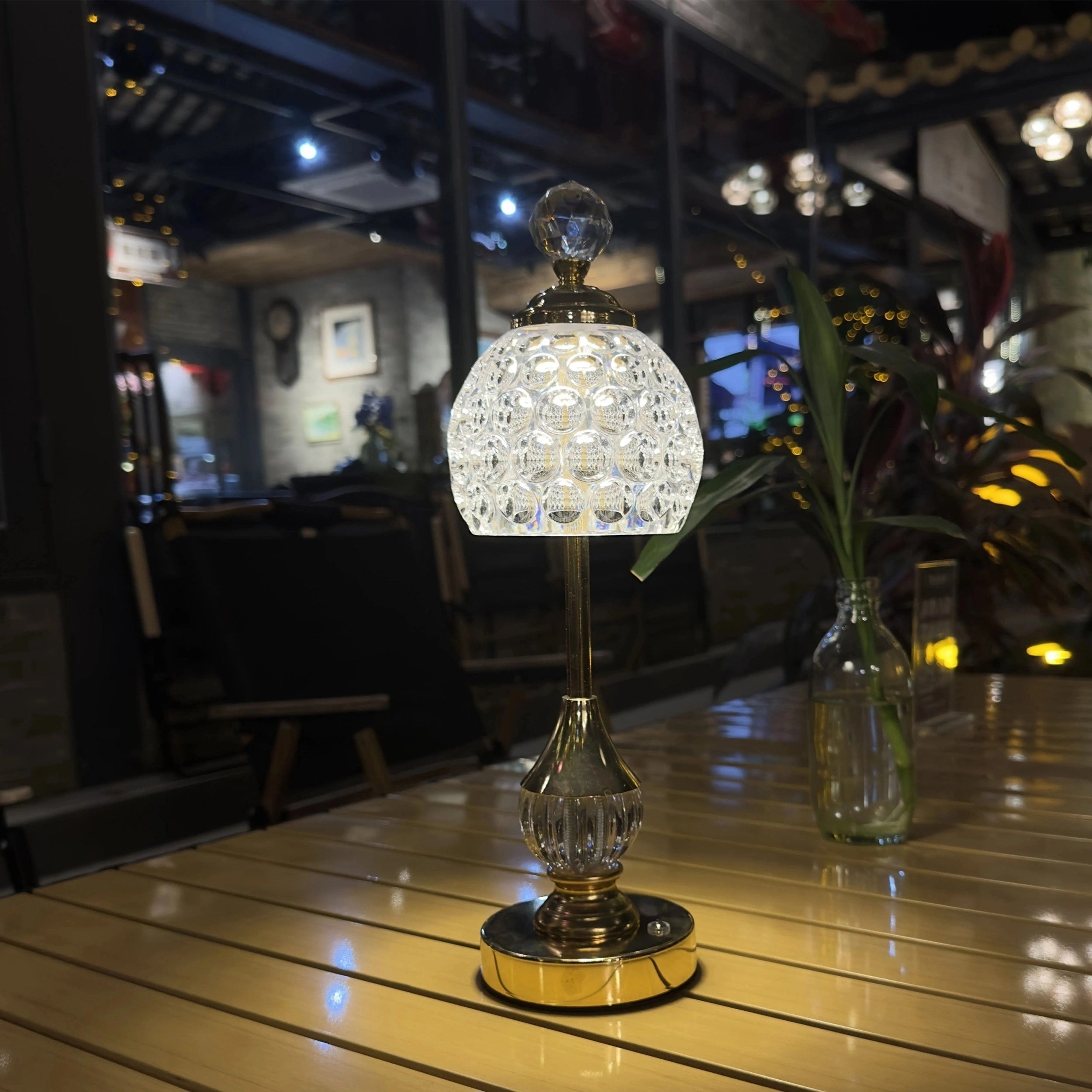 Crystal Touch Table Lamp, Luxury Rechargeable Dimmable LED Glass Bedside Light for Bedroom, Home Office and Living Room