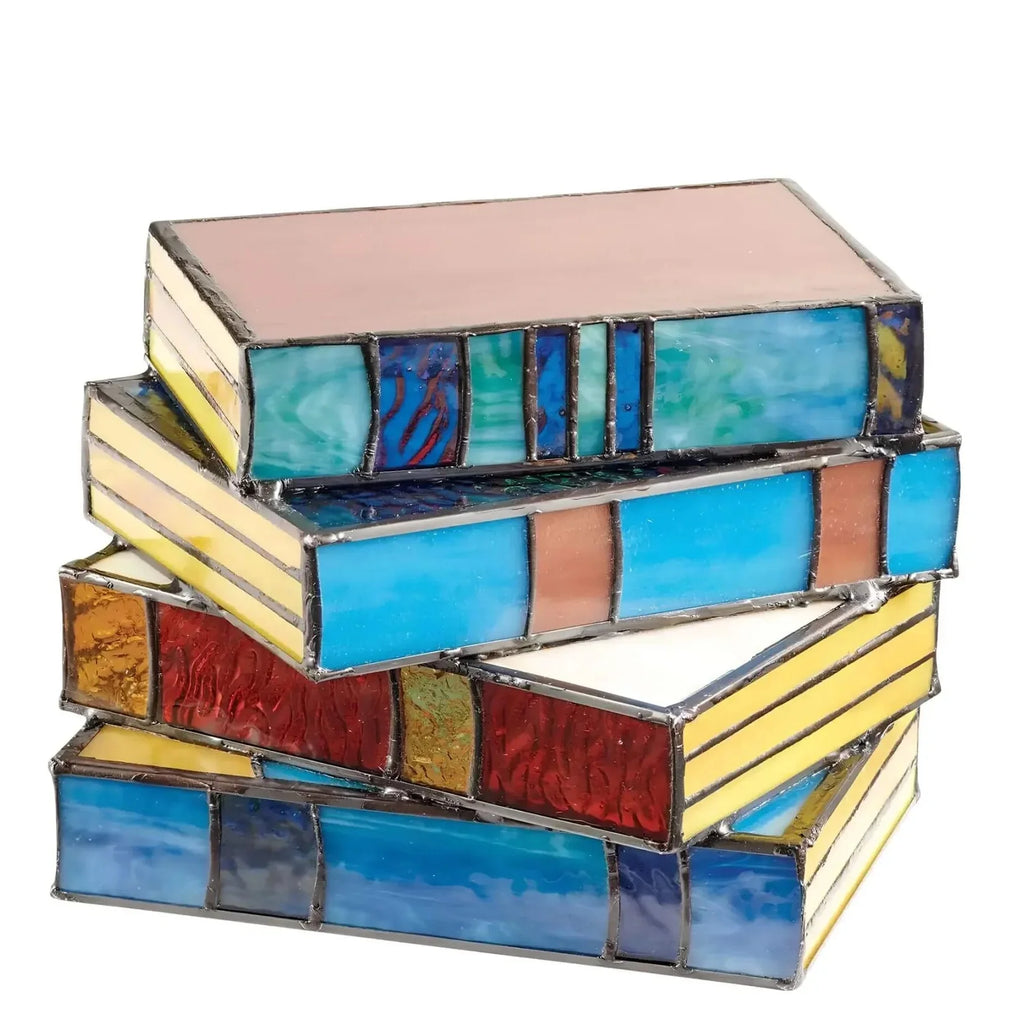 Stained Glass Book Lamp, Contemporary Handcrafted Glass Table Lamp, Accent Desk Light for Home Office, Study and Bedroom