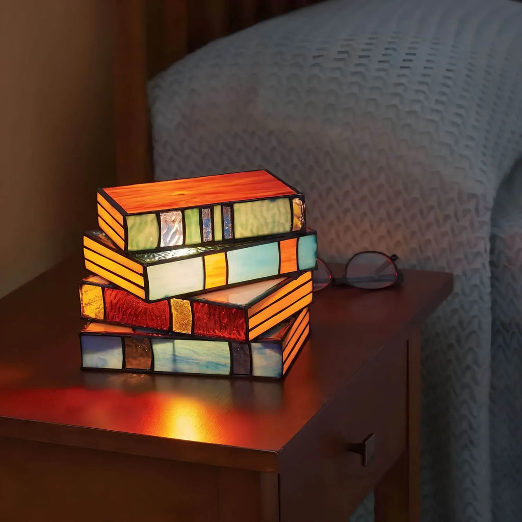 Stained Glass Book Lamp, Contemporary Handcrafted Glass Table Lamp, Accent Desk Light for Home Office, Study and Bedroom