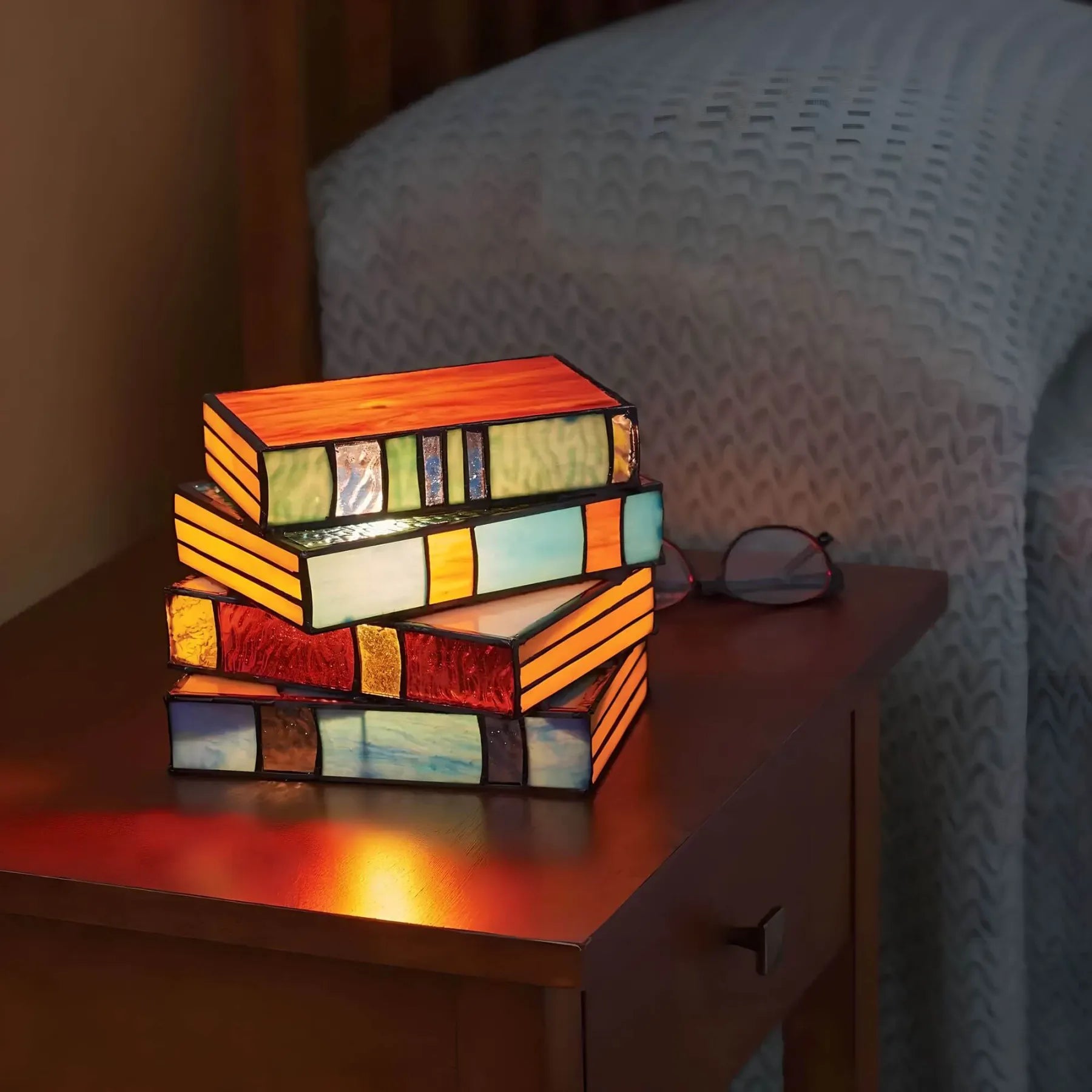 Stained Glass Book Lamp, Contemporary Handcrafted Glass Table Lamp, Accent Desk Light for Home Office, Study and Bedroom
