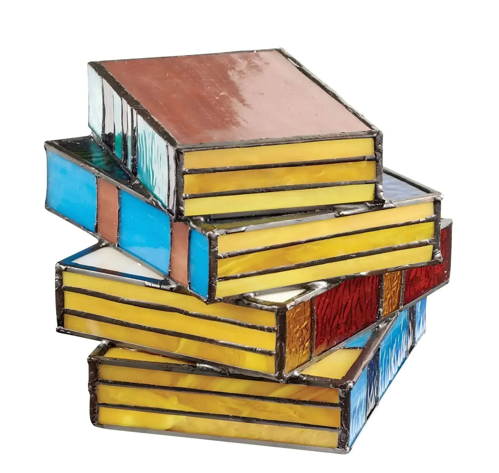 Stained Glass Book Lamp, Contemporary Handcrafted Glass Table Lamp, Accent Desk Light for Home Office, Study and Bedroom