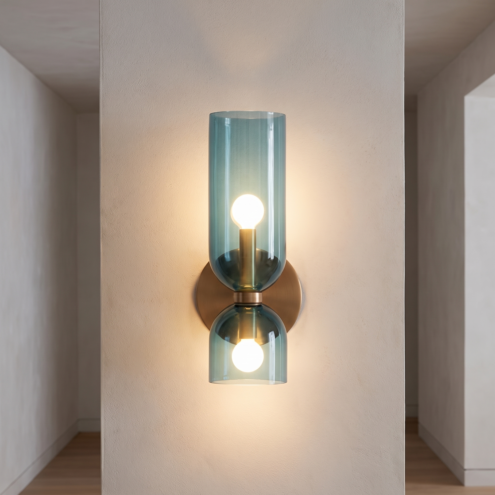 Smoked glass wall lamp in a modern hallway