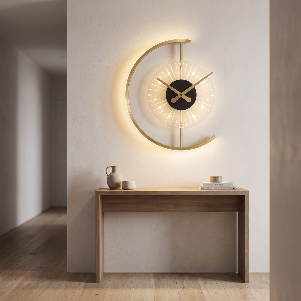 LED wall sconce above a hallway console table