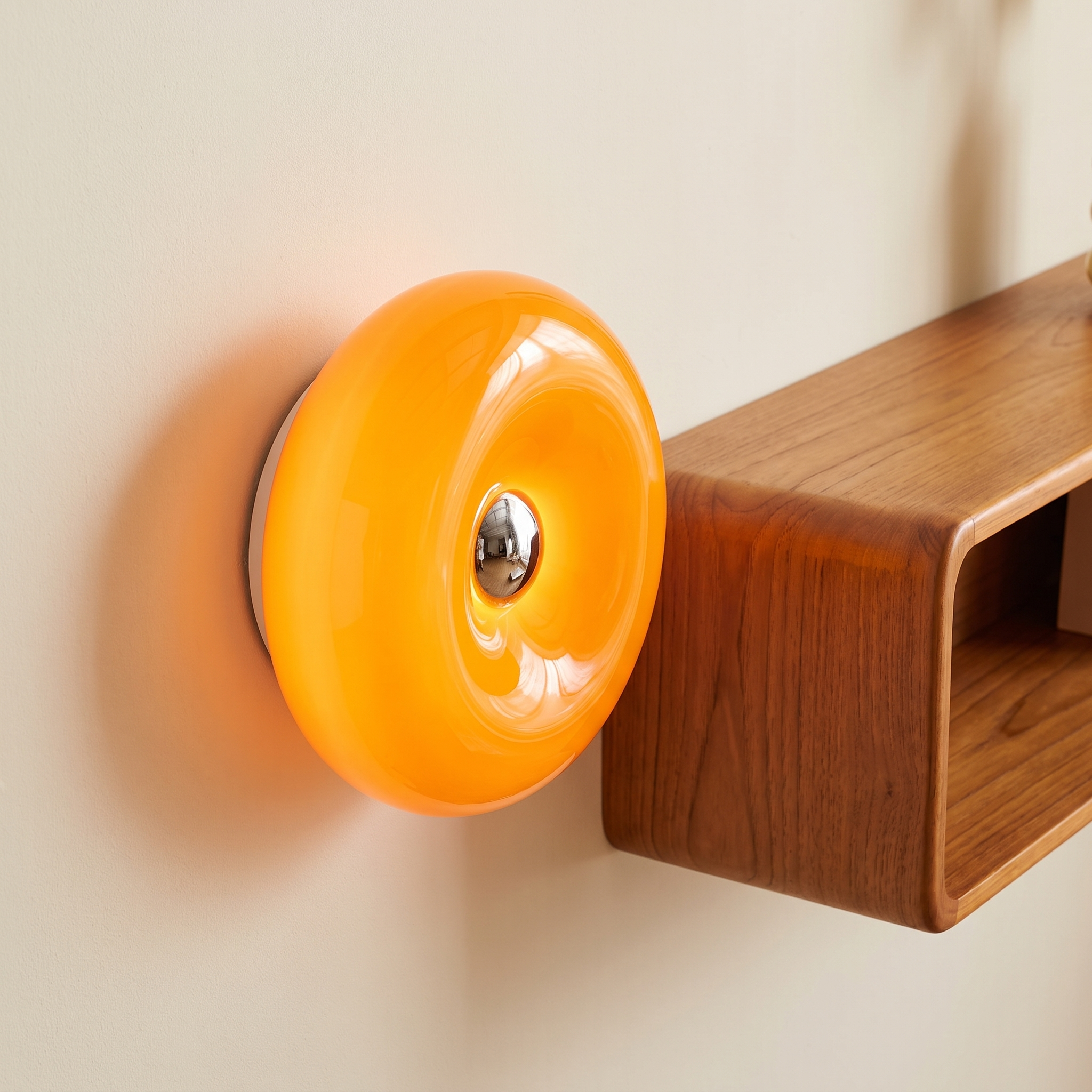 Bauhaus donut LED light on a mid-century interior wall