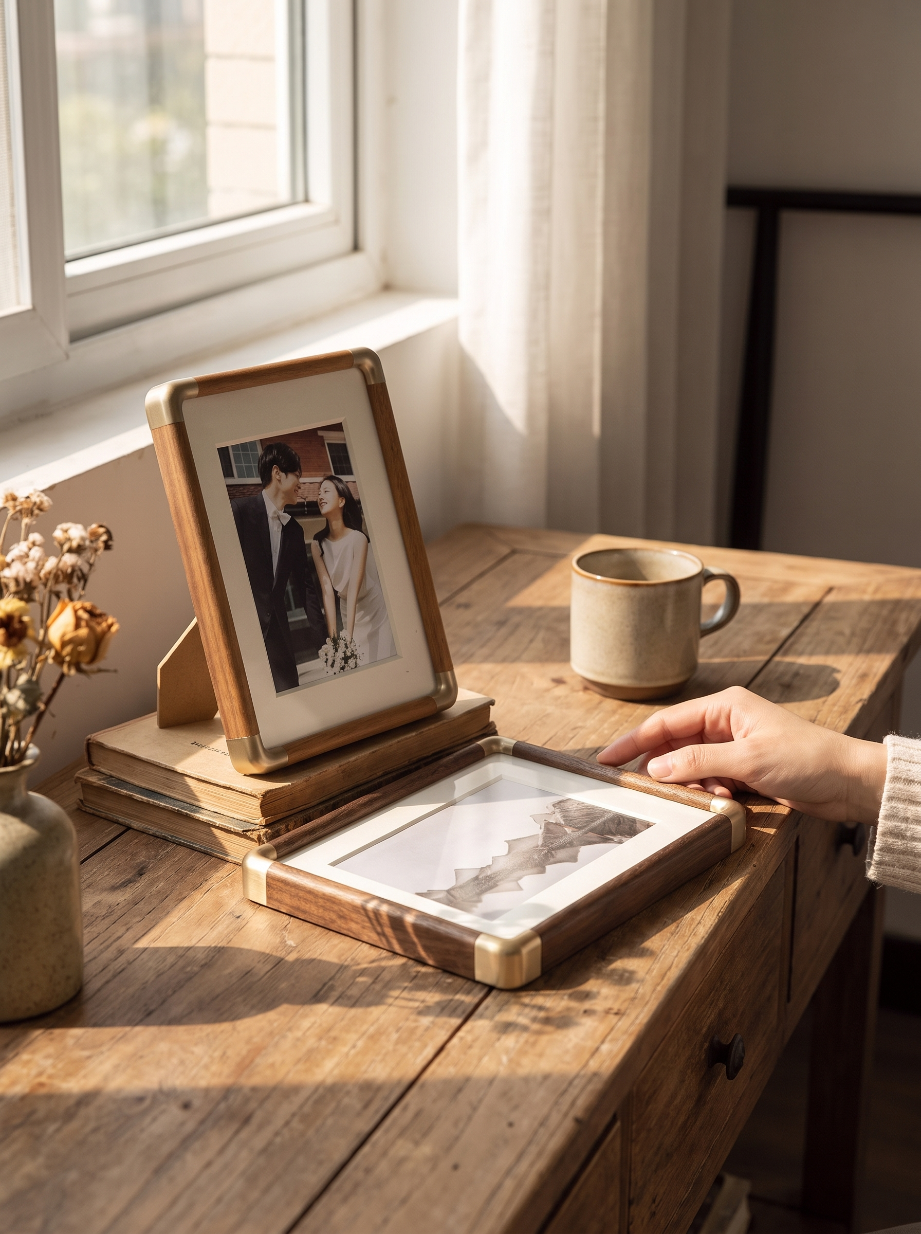 Brooks Tabletop Photo Frame solid wood and brushed metal