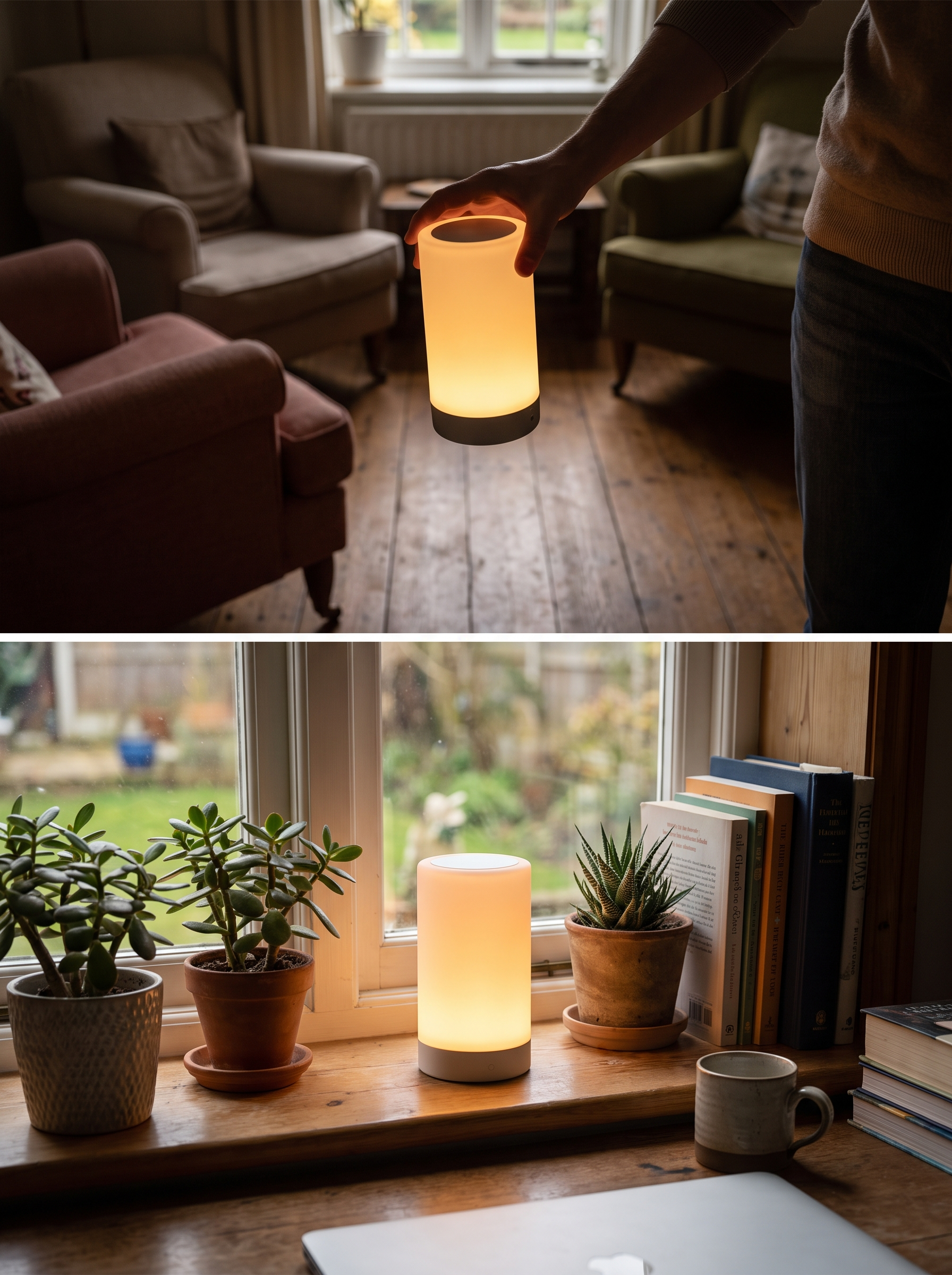 Glowora contemporary LED table lamp, rechargeable dimmable cordless light