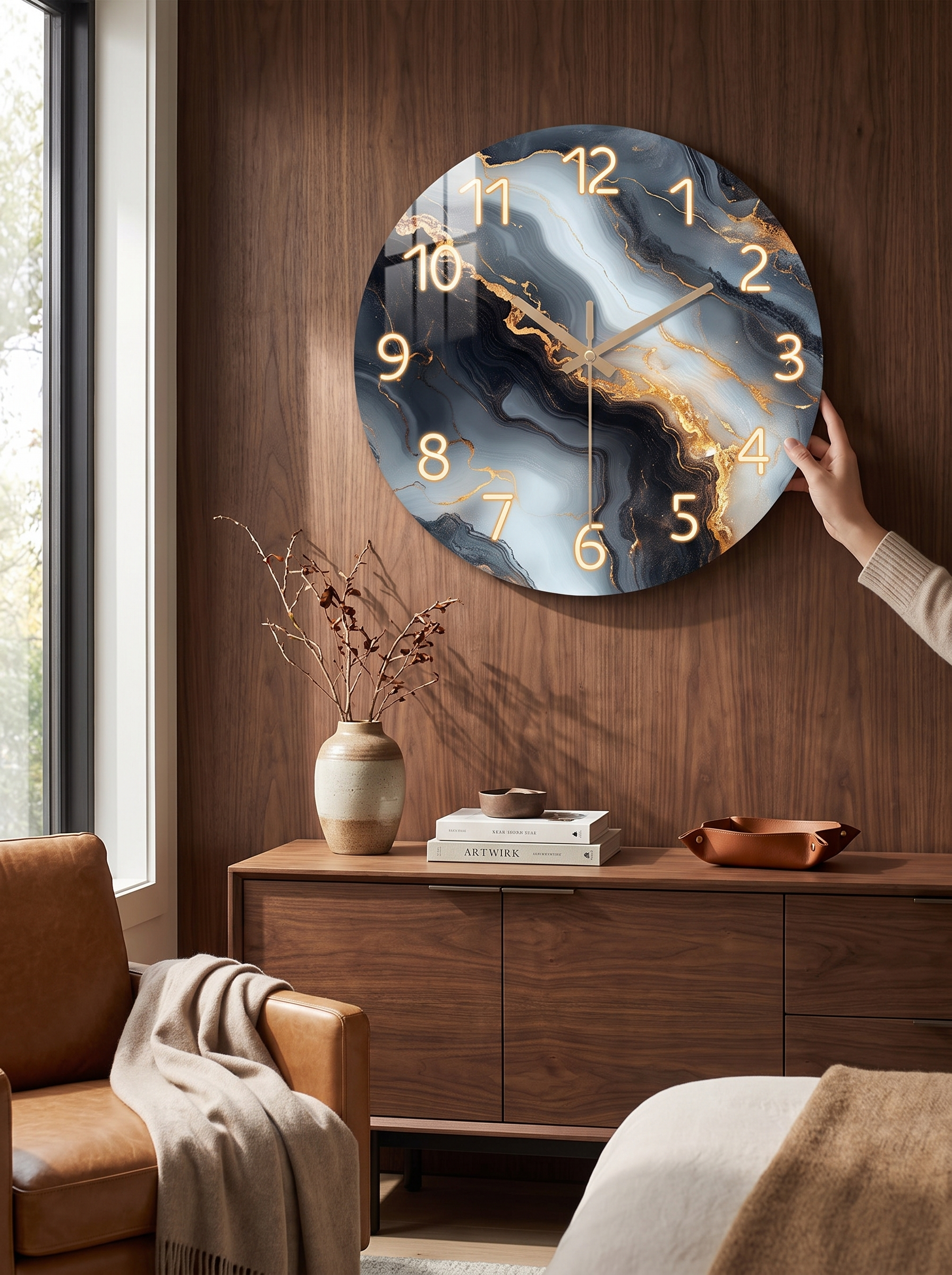Blue and Gold Marble Wall Clock lifestyle image 3